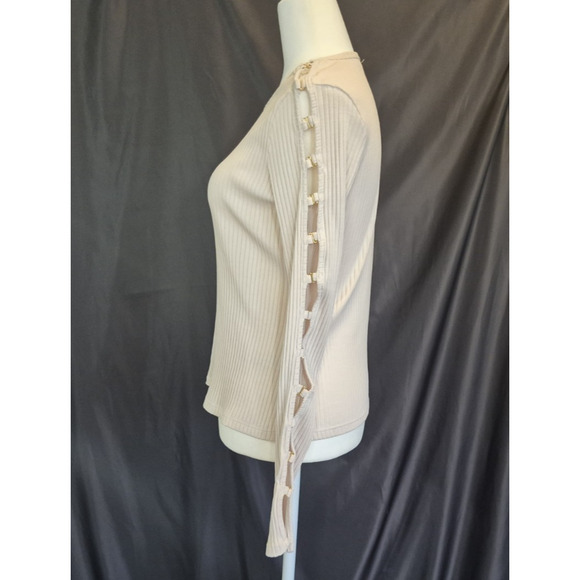 Jonathan Simakhi Standard Tobie Melange Rib Cut Out Cream Top L - Picture 4 of 7